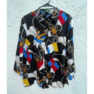 Vintage Ralph Lauren Womens Long Sleeve Button Down Equestrian Shirt Multi 1XG